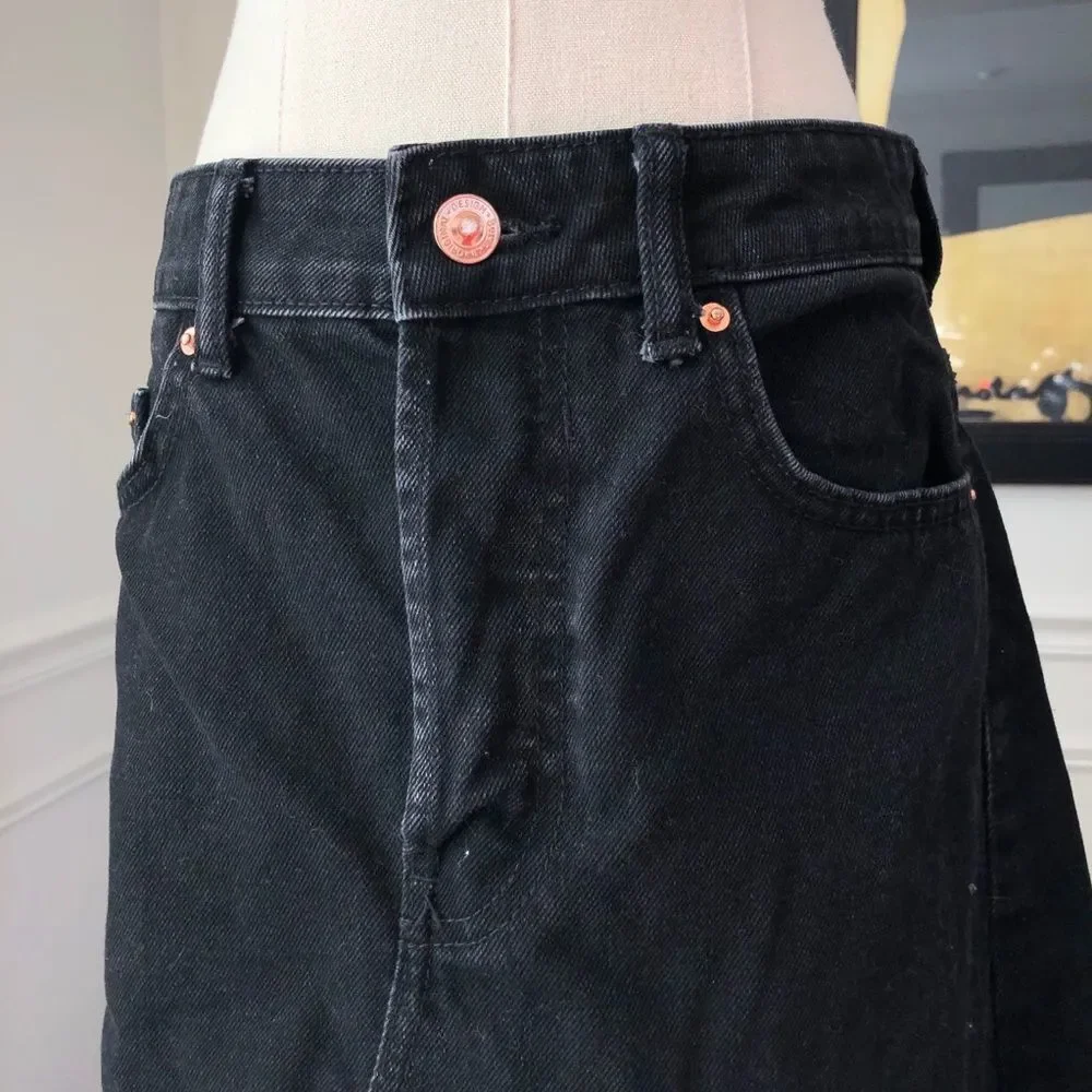 Bershka Denim Black Asymmetrical Y2K Jean Skirt Button Fly 4